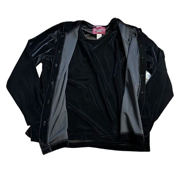 Denim & Co. 2 Pc Black Velvet Cardigan & Tank Set EUC Button Down Size M Stretch - Picture 13 of 15